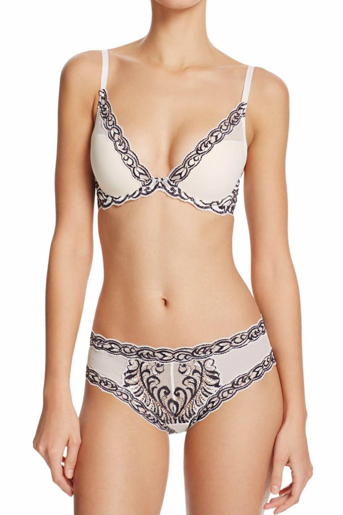 Natori Bridal-Blush/Iron-Grey Feathers Lace Contour Plunge Bra