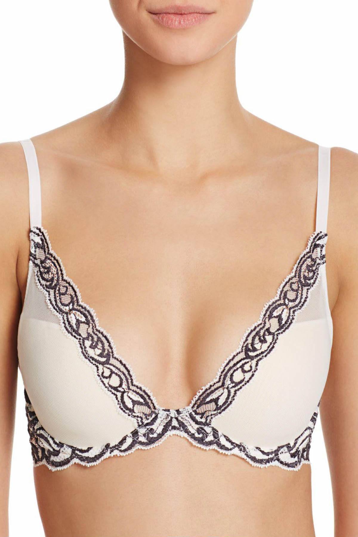 Natori Bridal-Blush/Iron-Grey Feathers Lace Contour Plunge Bra