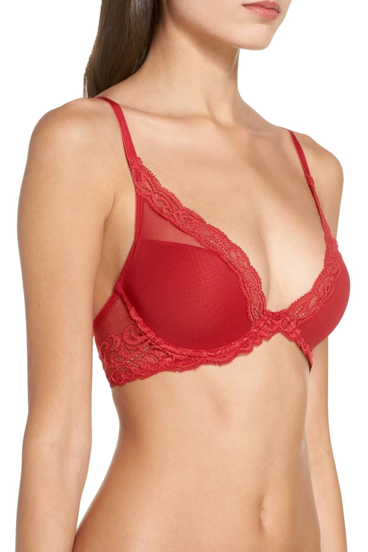 Natori Burnt Red Ravish Feathers Lace Contour Demi Bra