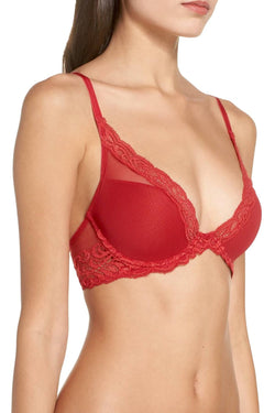 Natori Burnt Red Ravish Feathers Lace Contour Demi Bra thumbnail 3