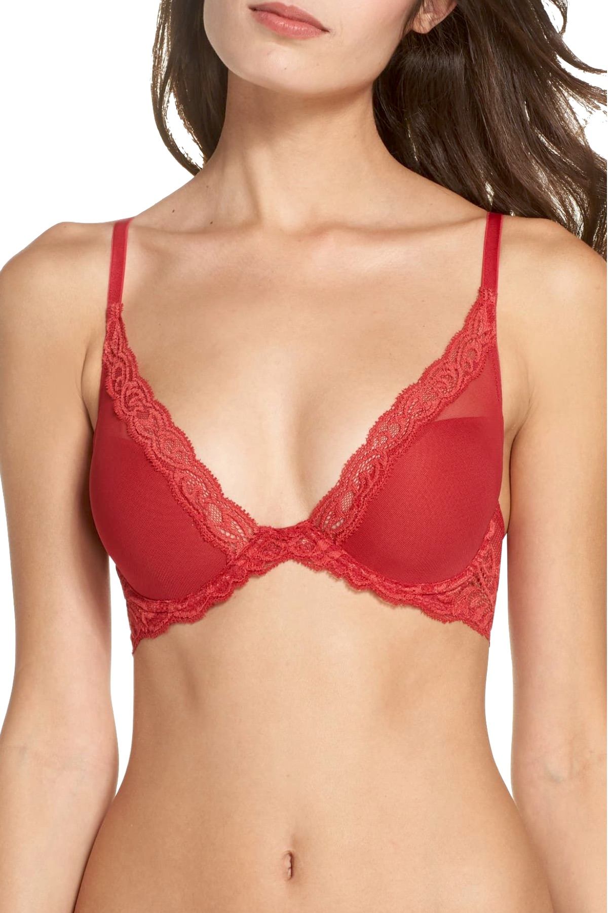 Natori Burnt Red Ravish Feathers Lace Contour Demi Bra