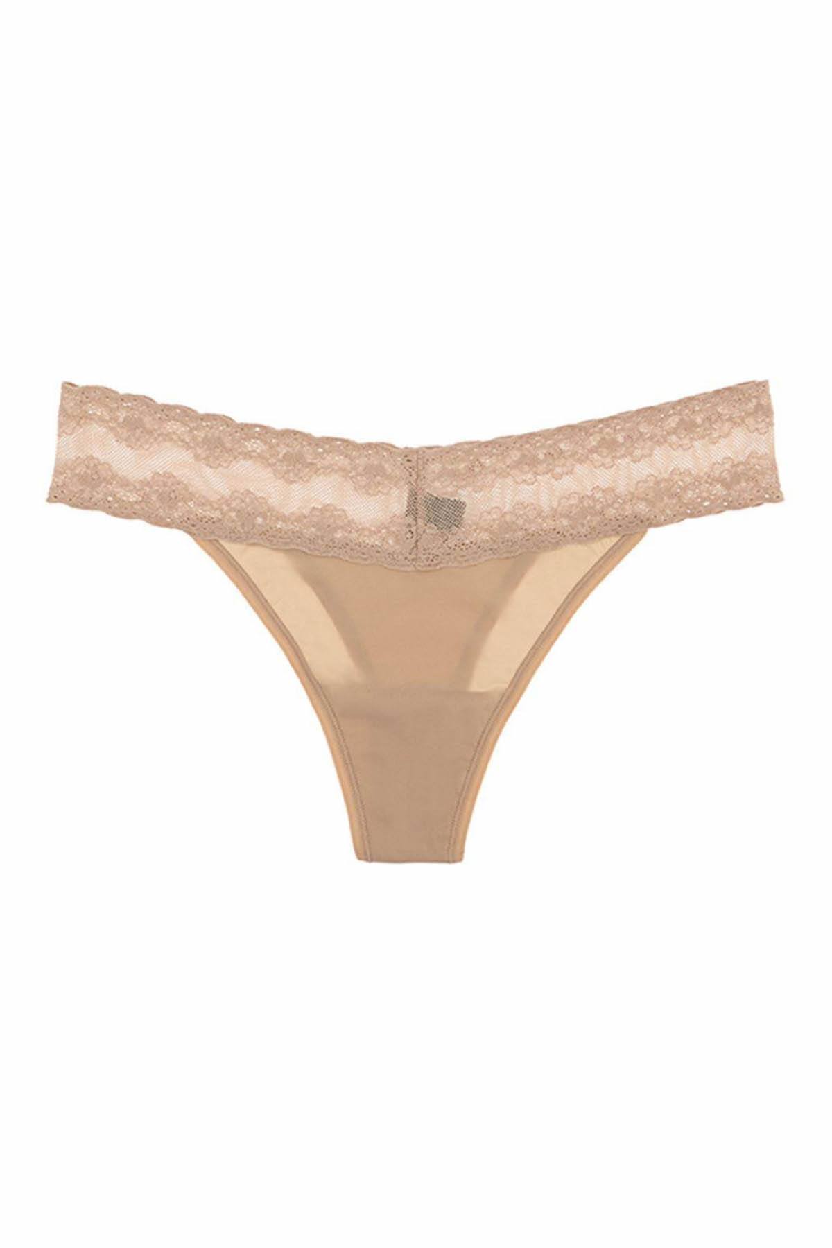 Natori Caramel-Nude Lace-Waist Bliss Perfection Thong