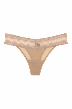 Natori Caramel-Nude Lace-Waist Bliss Perfection Thong thumbnail 1