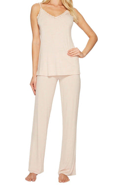 Natori Heather-Pink Feathers Knit Cami/Pant Sleep Set thumbnail 1