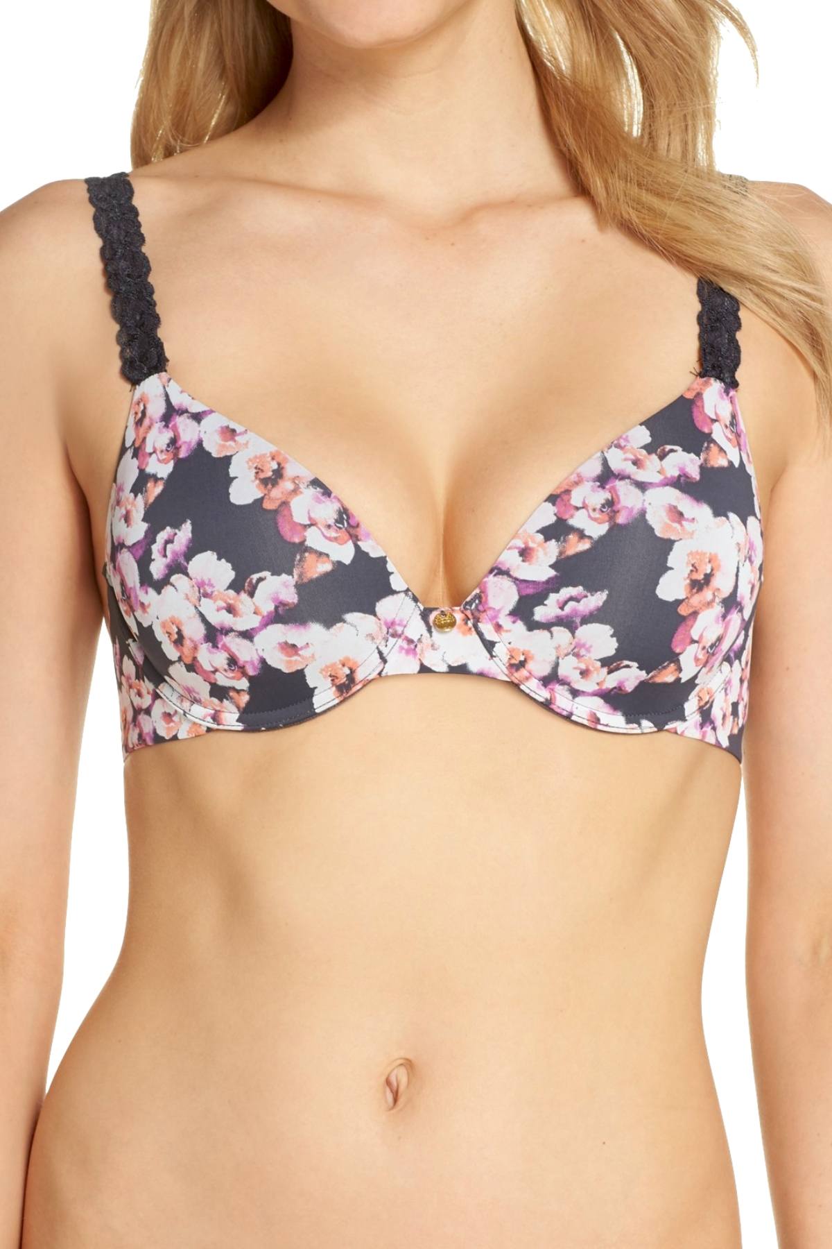 Natori India-Ink/Night-Flower Printed Pure-Luxe Underwire T-Shirt Bra