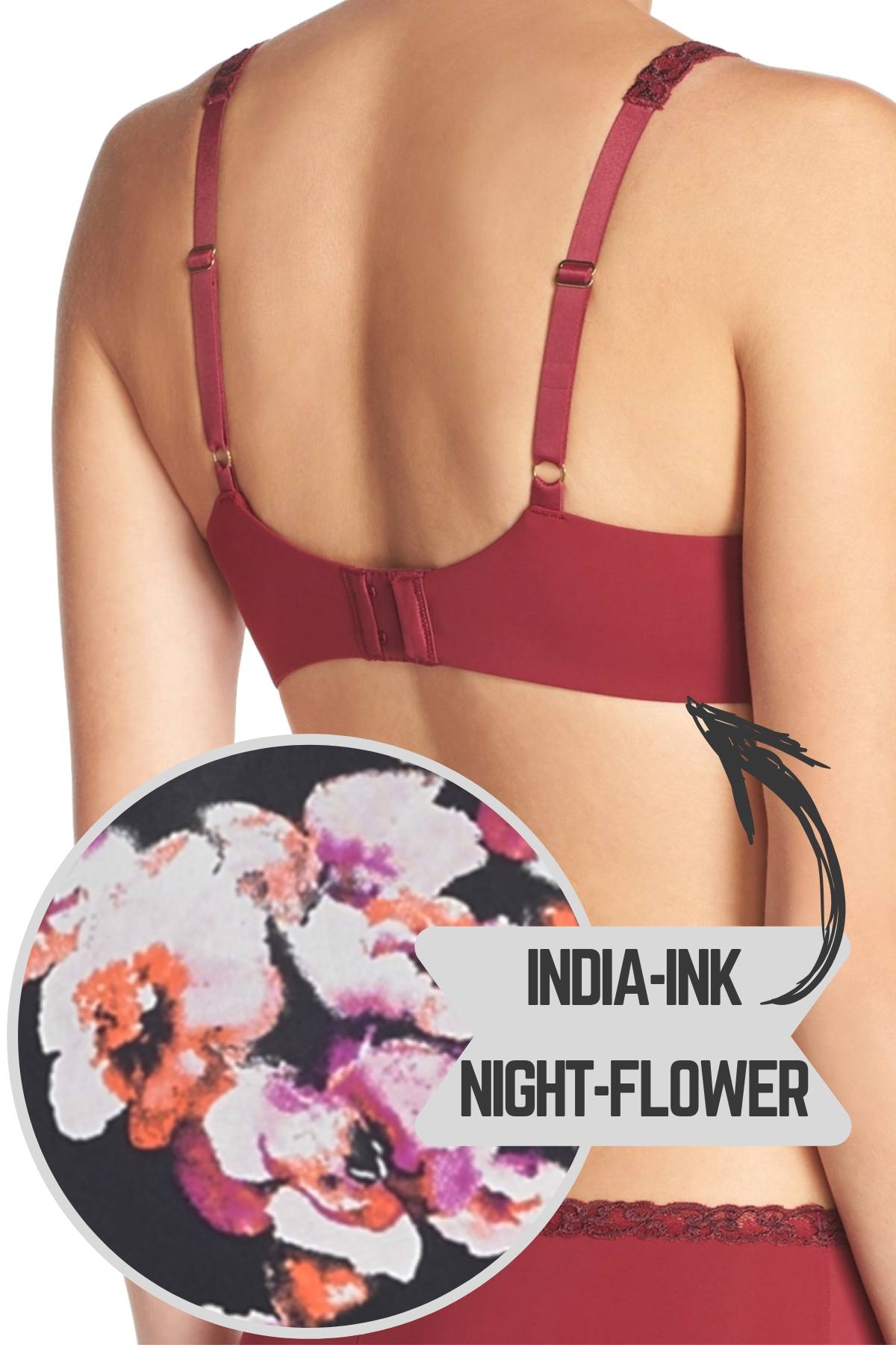 Natori India-Ink/Night-Flower Printed Pure-Luxe Underwire T-Shirt Bra