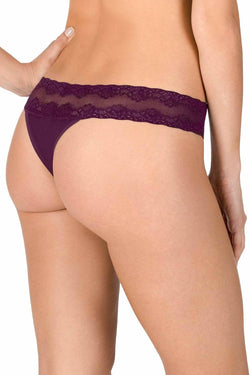 Natori Plum-Velvet Bliss Perfection Lace-Waist Thong thumbnail 1