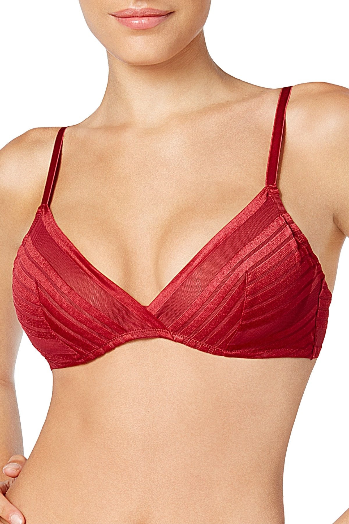 Natori Precision Contour Stretch Mesh Unlined Triangle Bra in Candy Apple Red