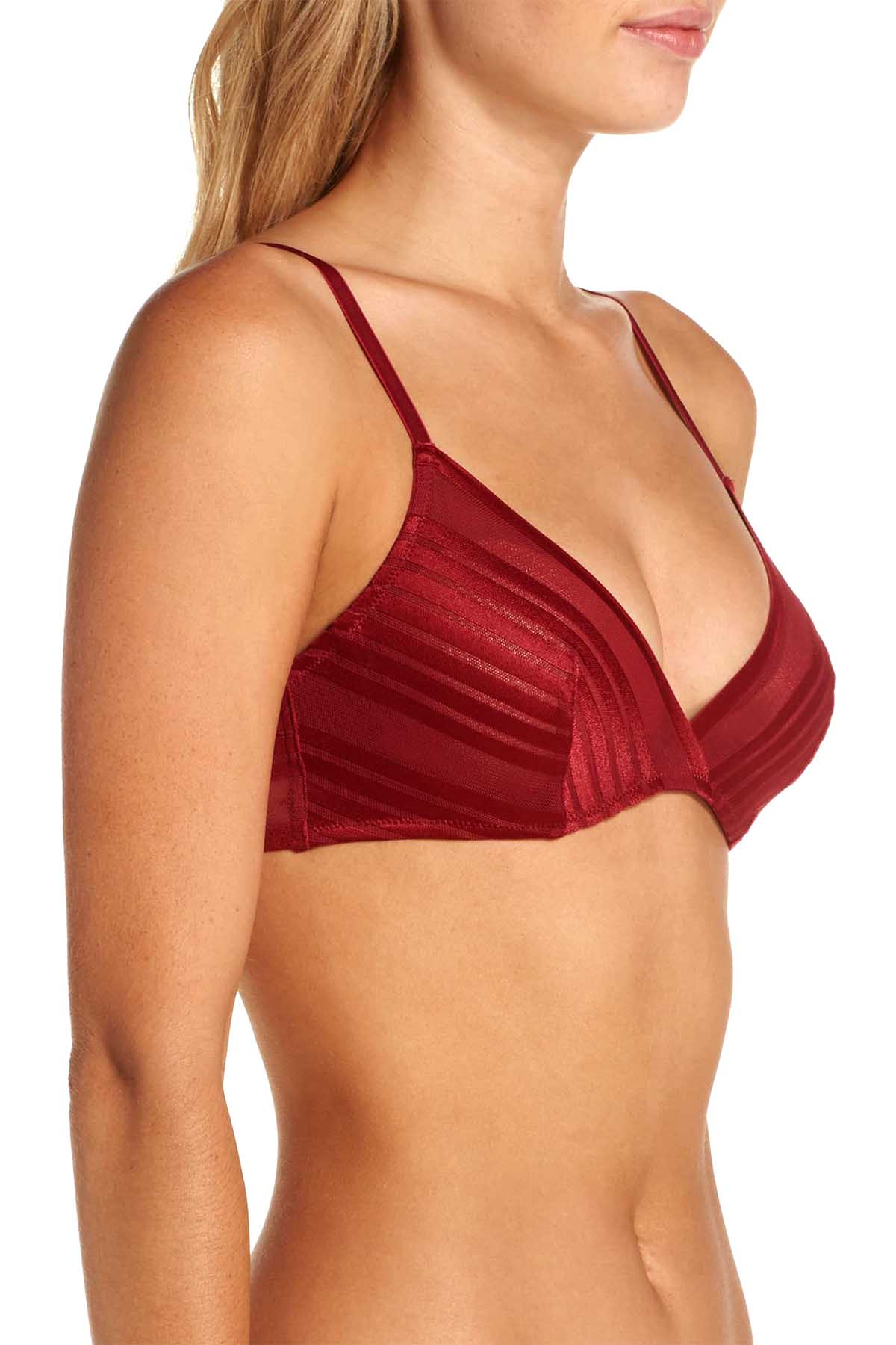 Natori Precision Contour Stretch Mesh Unlined Triangle Bra in Candy Apple Red