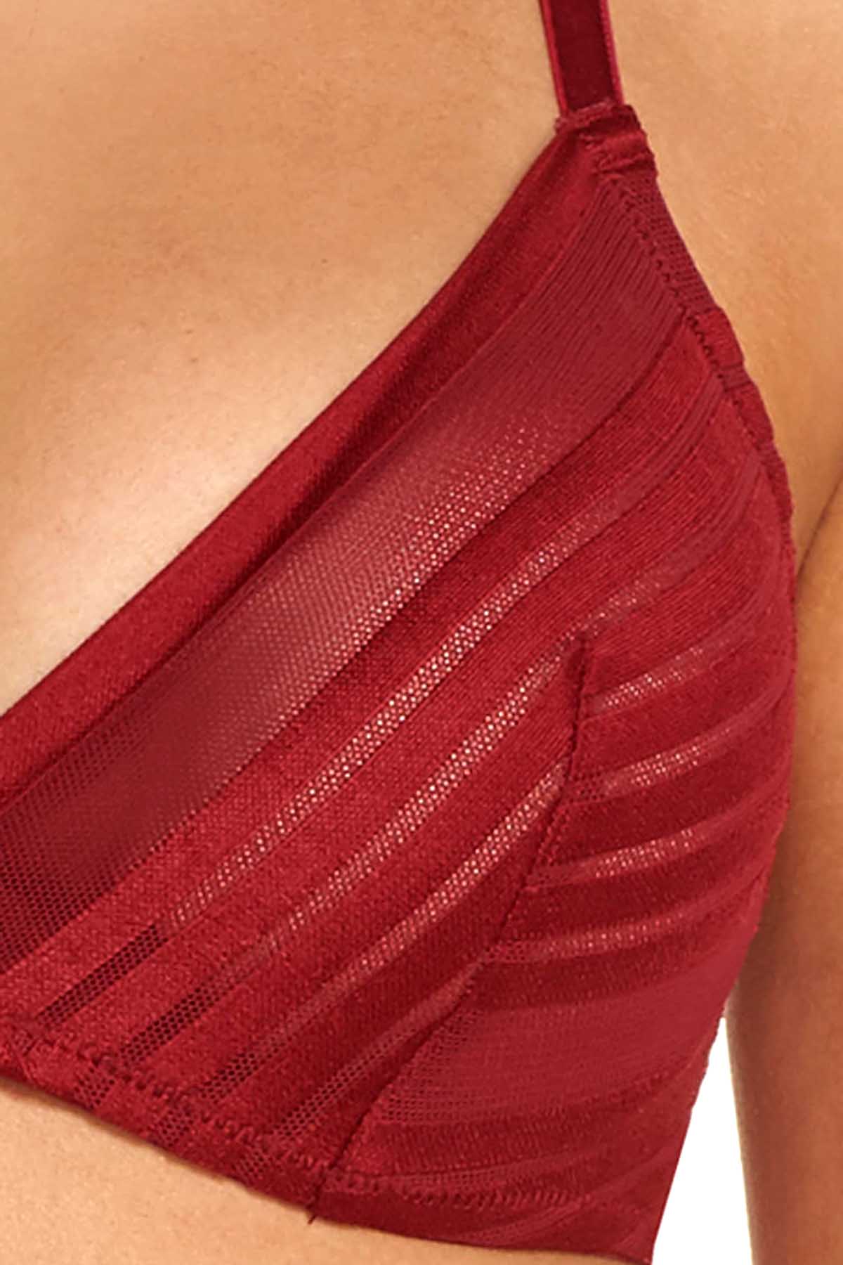 Natori Precision Contour Stretch Mesh Unlined Triangle Bra in Candy Apple Red