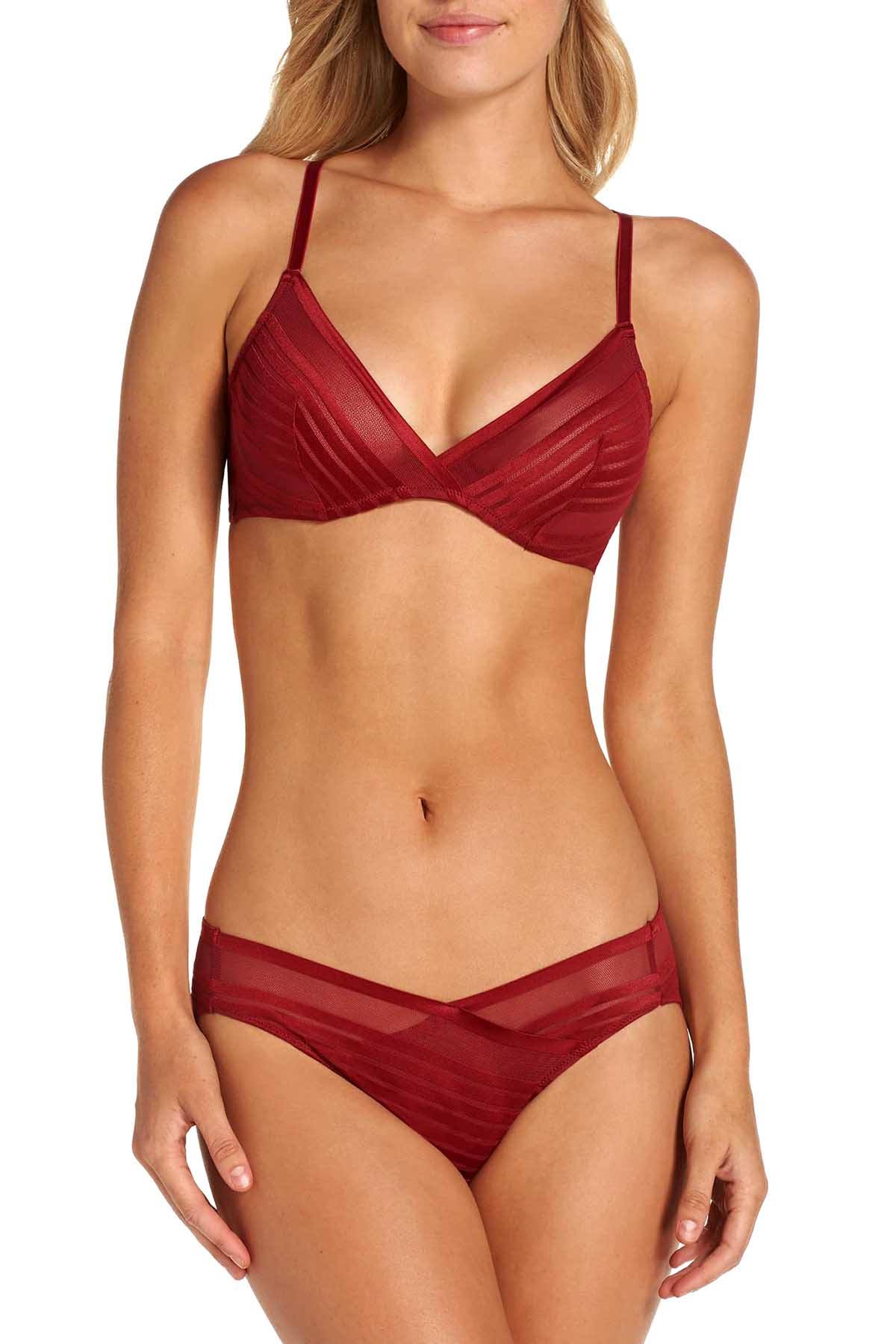 Natori Precision Contour Stretch Mesh Unlined Triangle Bra in Candy Apple Red