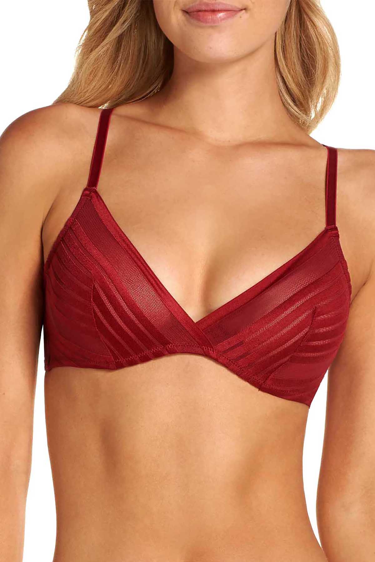 Natori Precision Contour Stretch Mesh Unlined Triangle Bra in Candy Apple Red