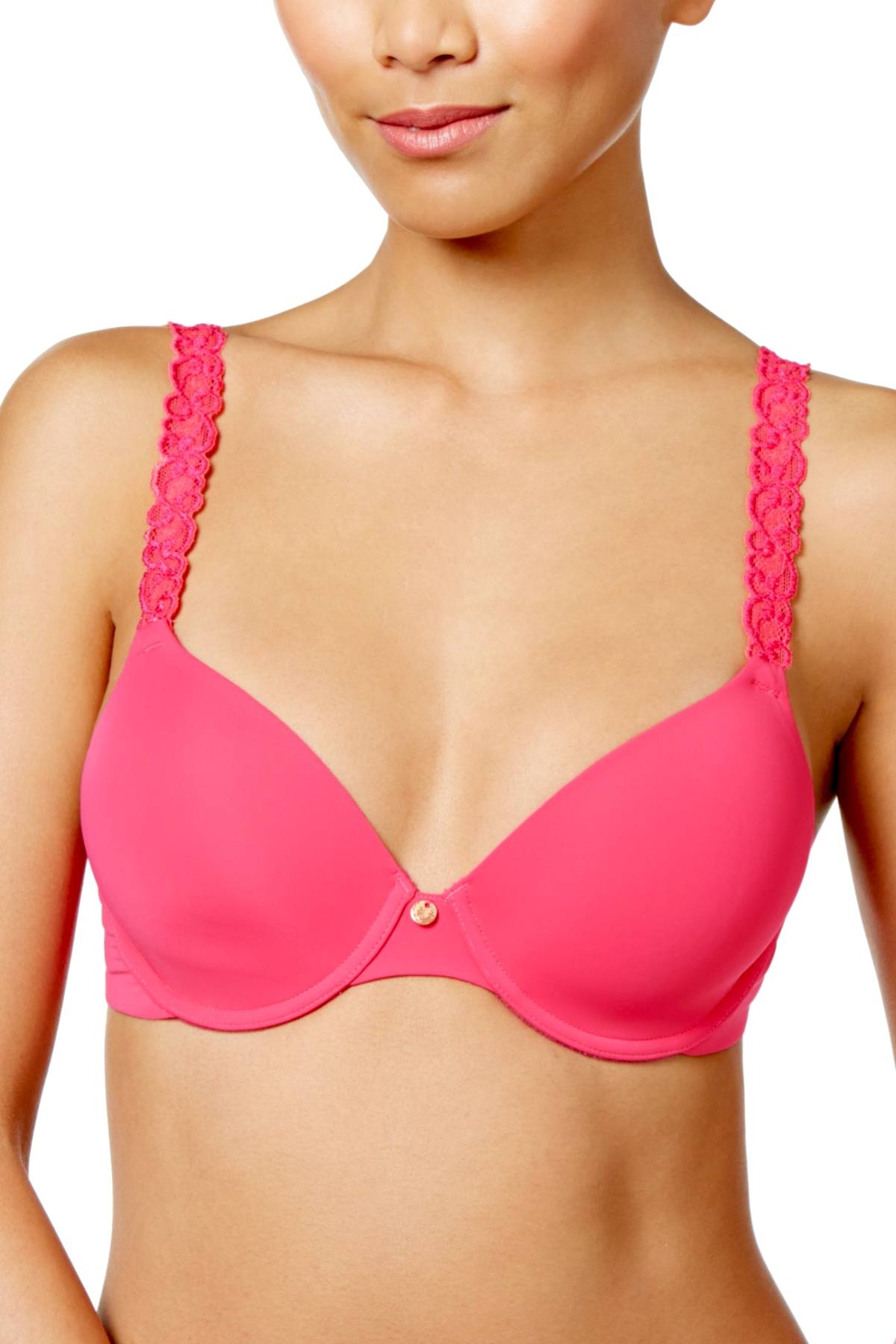 Natori Raspberry/Pink Pure Luxe Embroidered-Strap Custom Coverage Cont –  CheapUndies