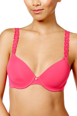 Natori Raspberry/Pink Pure Luxe Embroidered-Strap Custom Coverage Contour Bra thumbnail 1