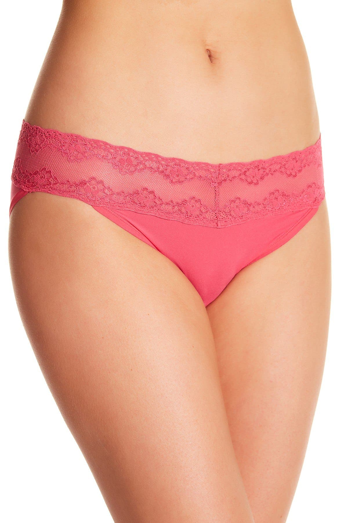 Natori Raspberry-Sorbet Bliss Perfection Lace-Waist V-Kini