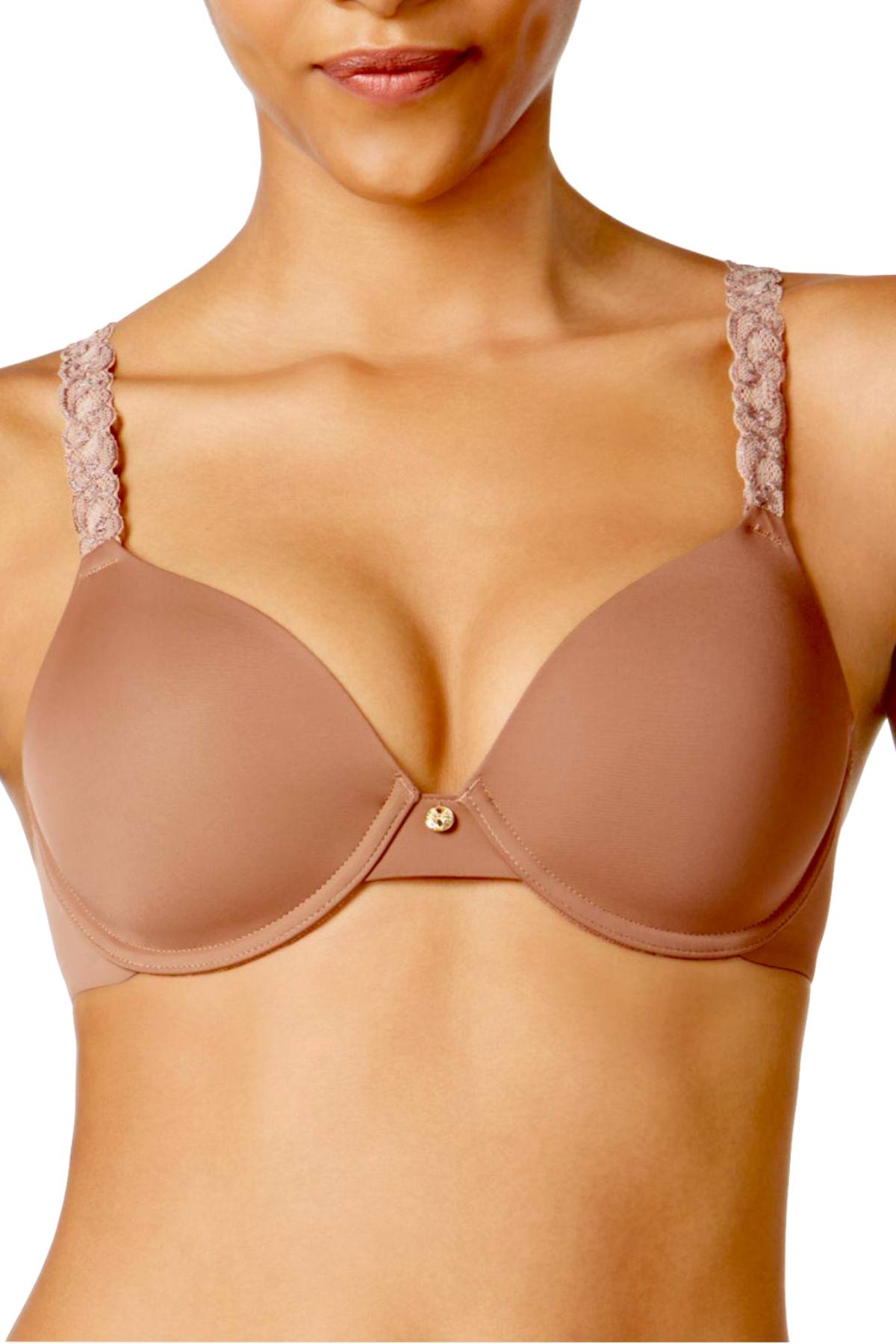 Natori Toffee-Combo Pure Luxe Embroidered-Strap Custom Coverage Contour Bra