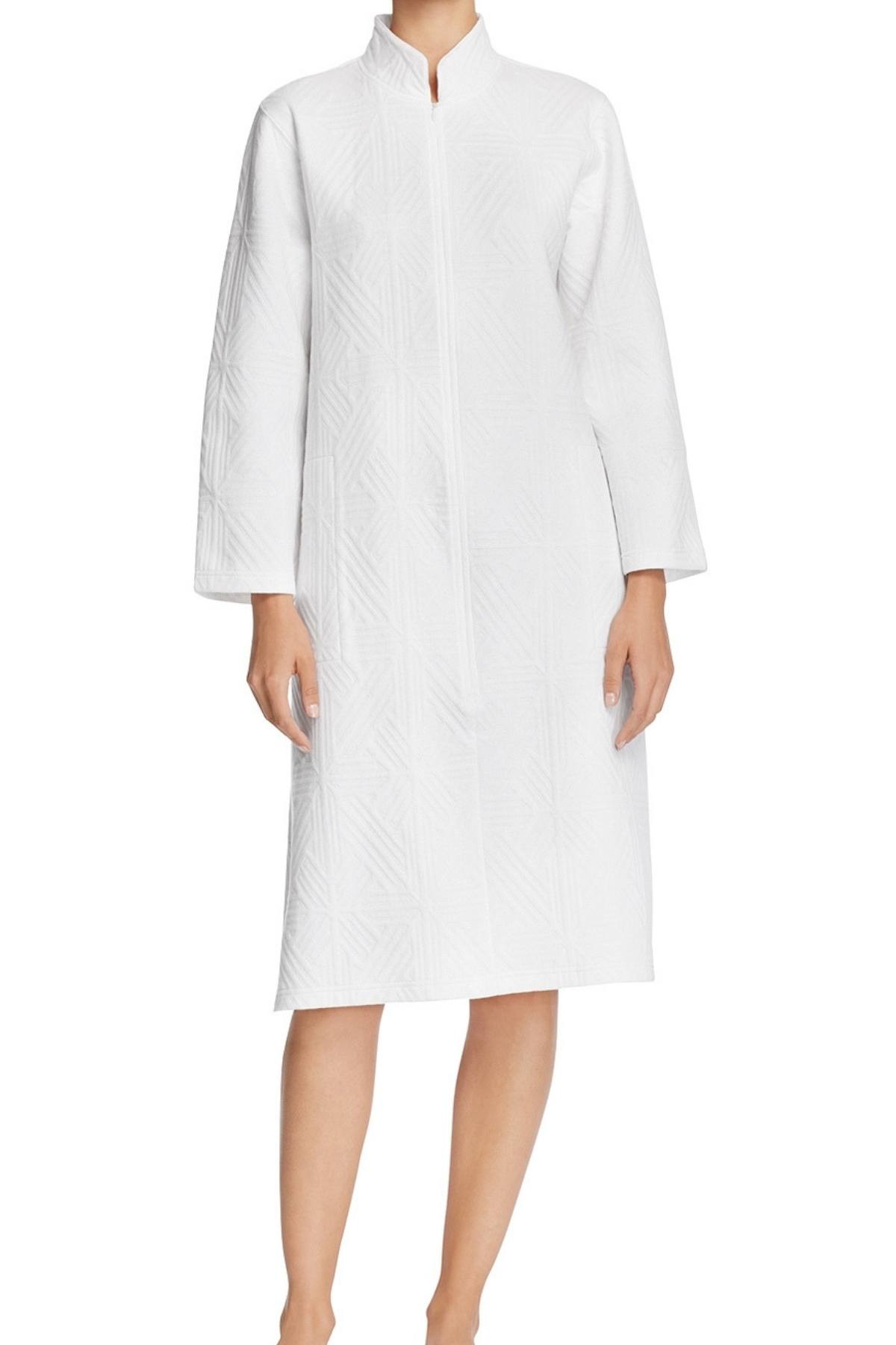 Natori White Quilted Zip Caftan