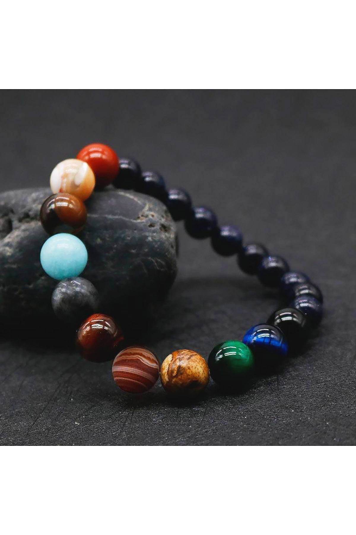 Natural Stone Multicolor Planets Beaded Bracelet