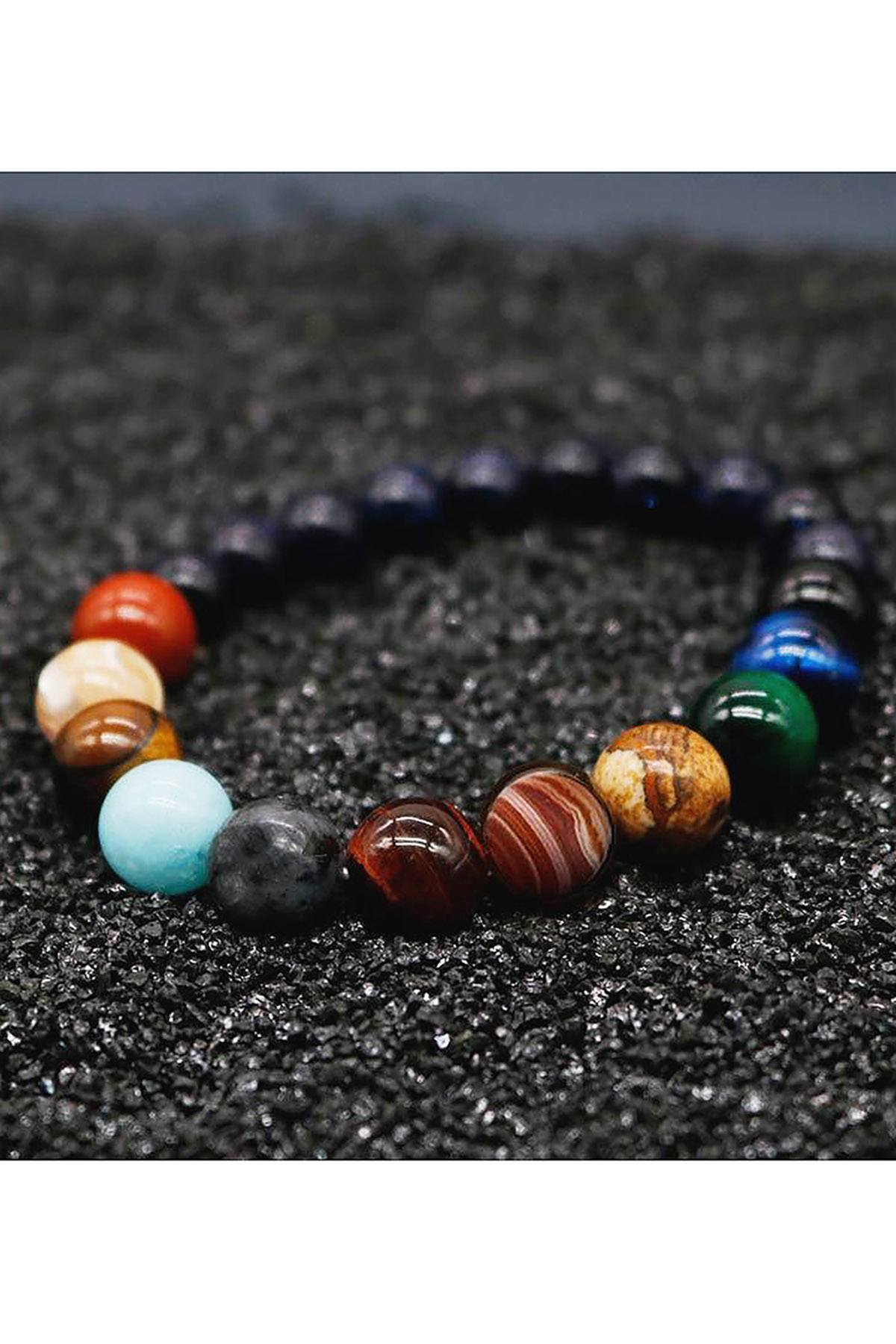 Natural Stone Multicolor Planets Beaded Bracelet