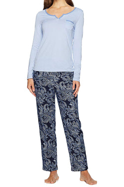 Nautica Blue/Navy Paisley-Print Knit/Flannel Pajama Set thumbnail 2