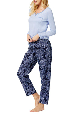 Nautica Blue/Navy Paisley-Print Knit/Flannel Pajama Set thumbnail 1