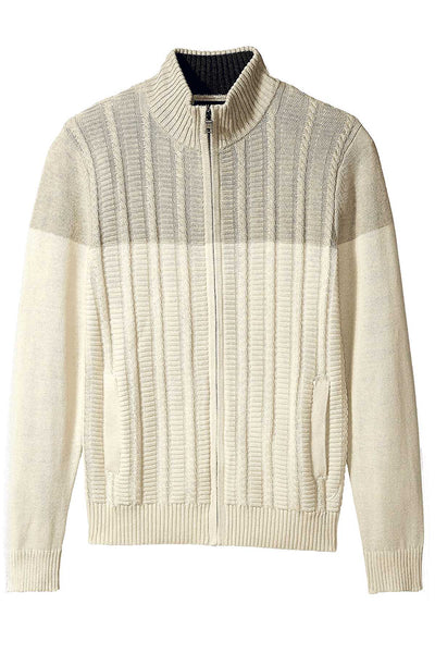 Nautica Bone-White Cable-Knit Two-Tone Full-Zip Sweater