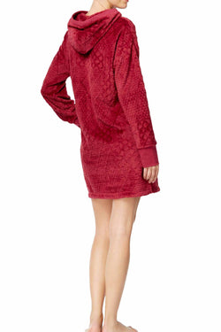 Nautica Burgundy Plush Textured Hooded Lounge Dress thumbnail 4