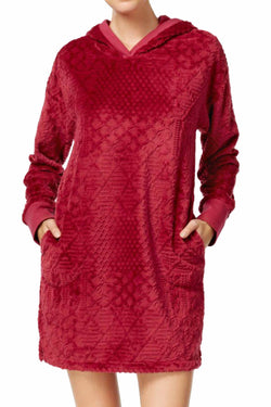 Nautica Burgundy Plush Textured Hooded Lounge Dress thumbnail 3