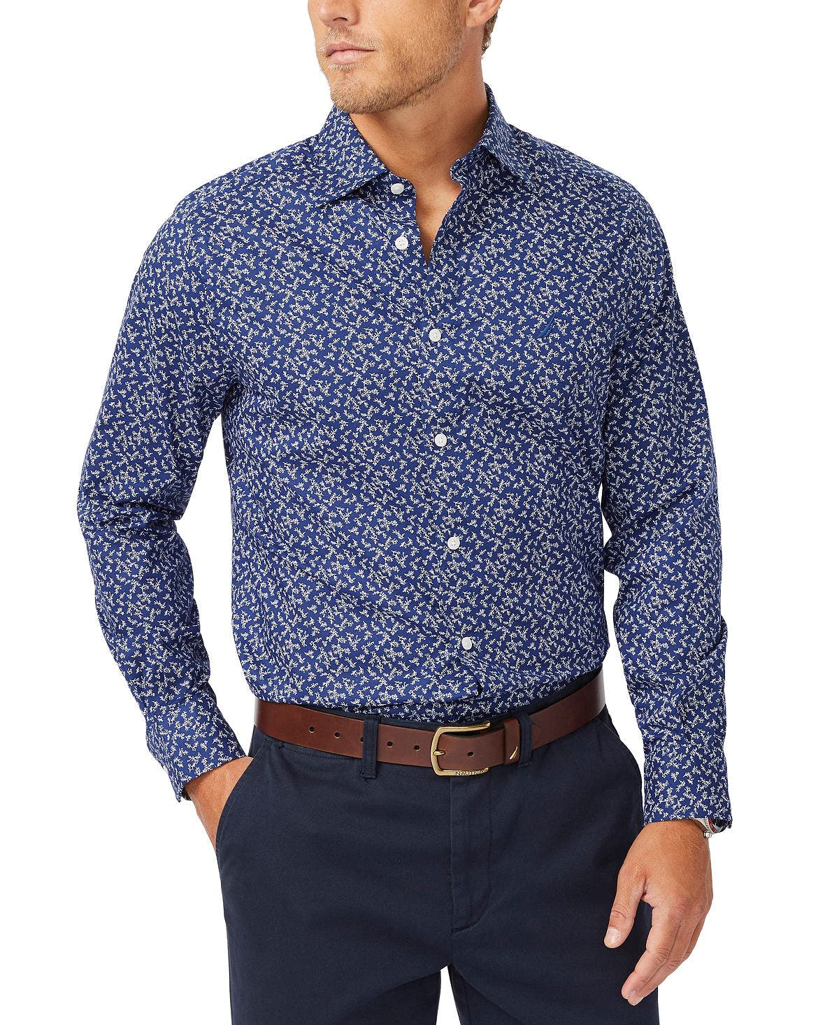 Nautica Classic-fit Tree Branch-print Shirt Blue Depths