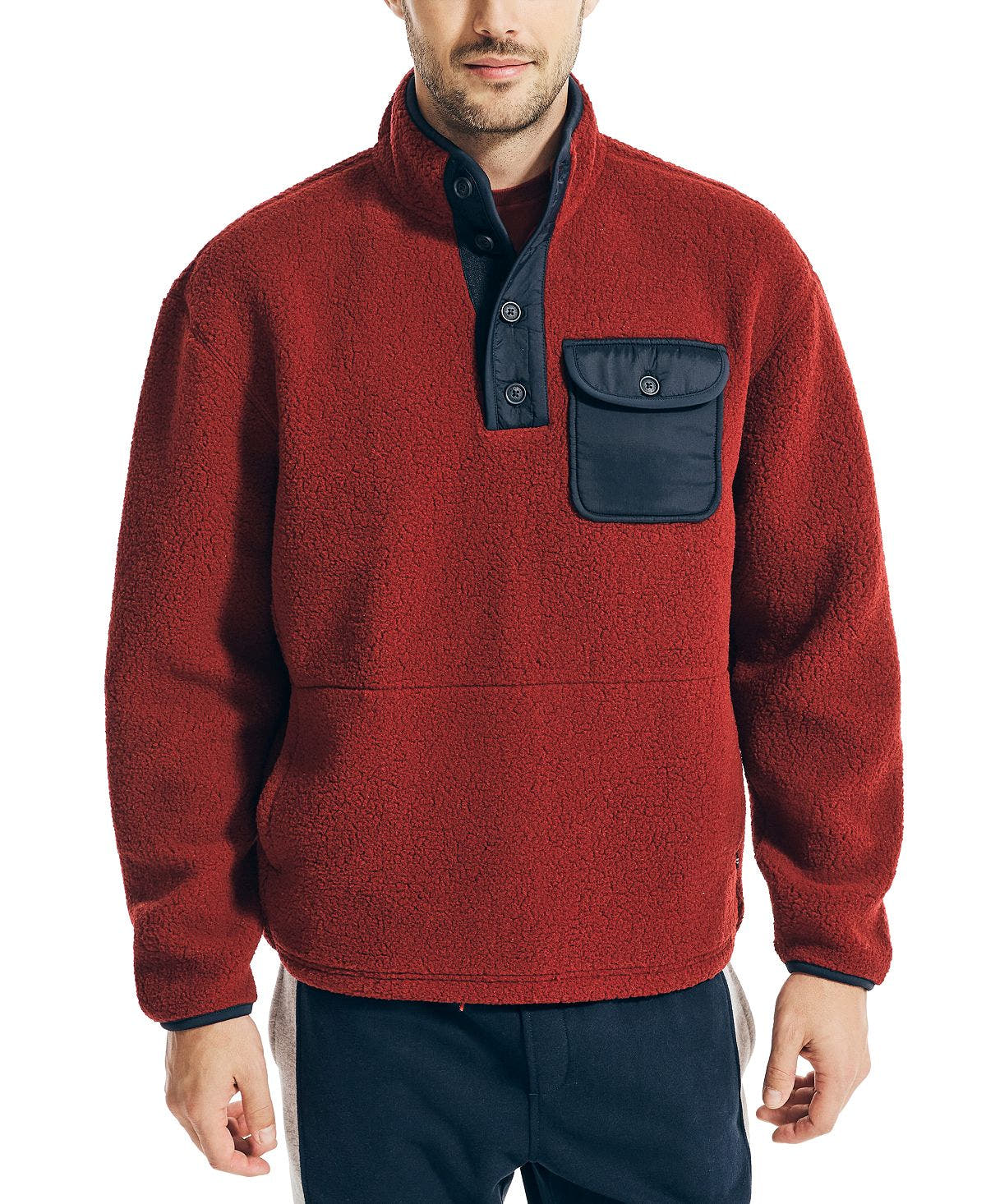 Nautica Fleece Quarter-button Pullover Deep Crimson