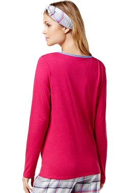 Nautica Fuchsia/Grey Flannel Trimmed Pajama Top & Headband Set thumbnail 2