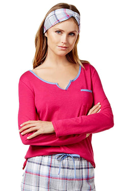 Nautica Fuchsia/Grey Flannel Trimmed Pajama Top & Headband Set thumbnail 1