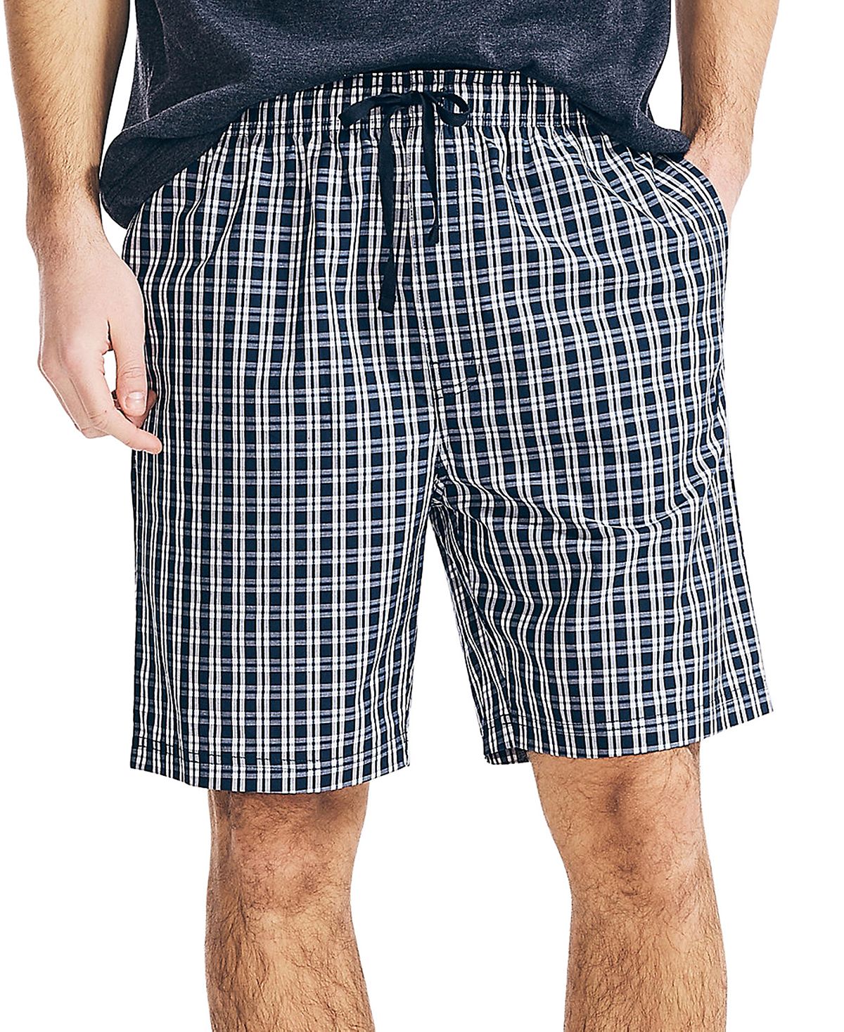 Nautica Gray Plaid Pajama Shorts Navy