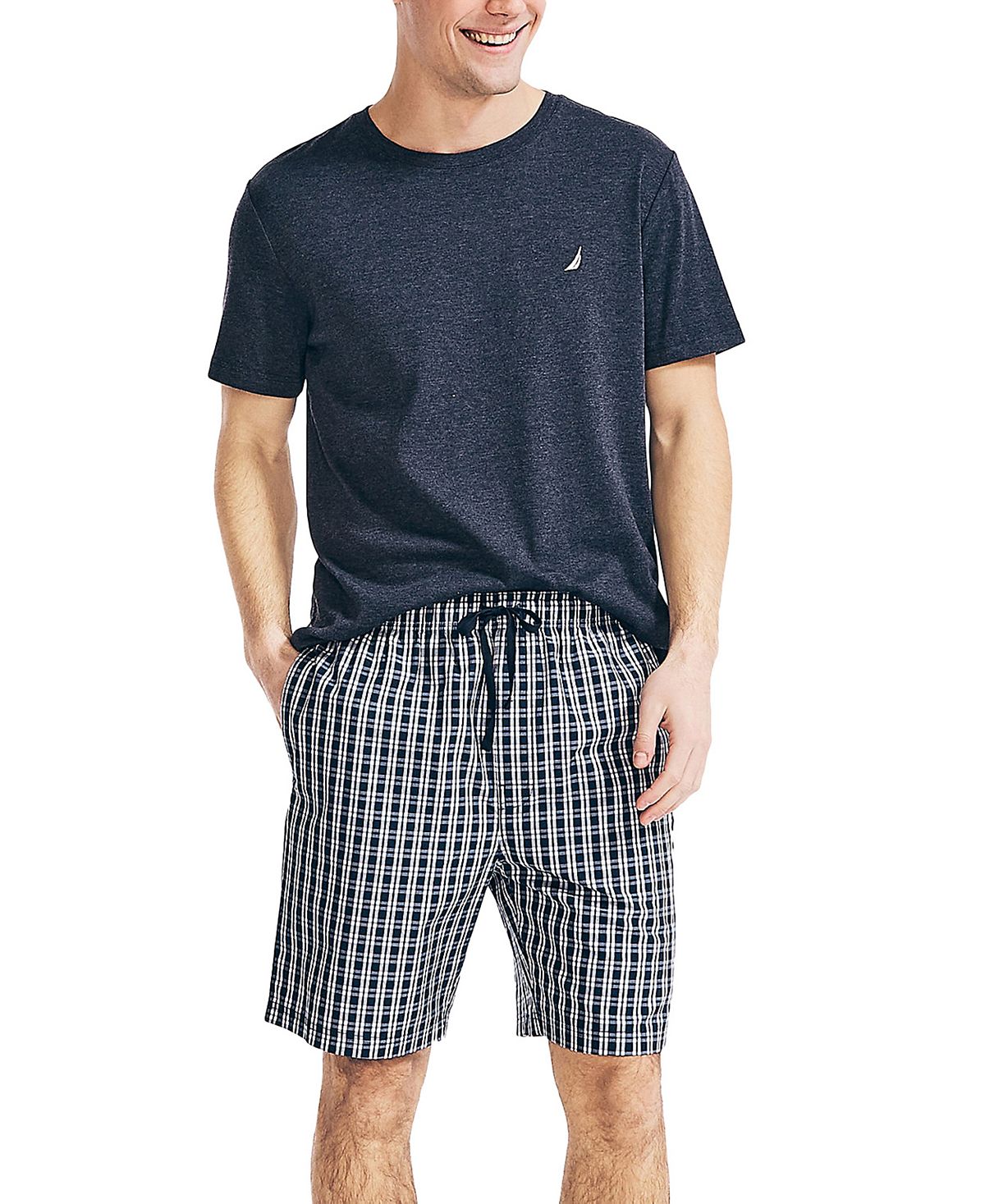 Nautica Gray Plaid Pajama Shorts Navy