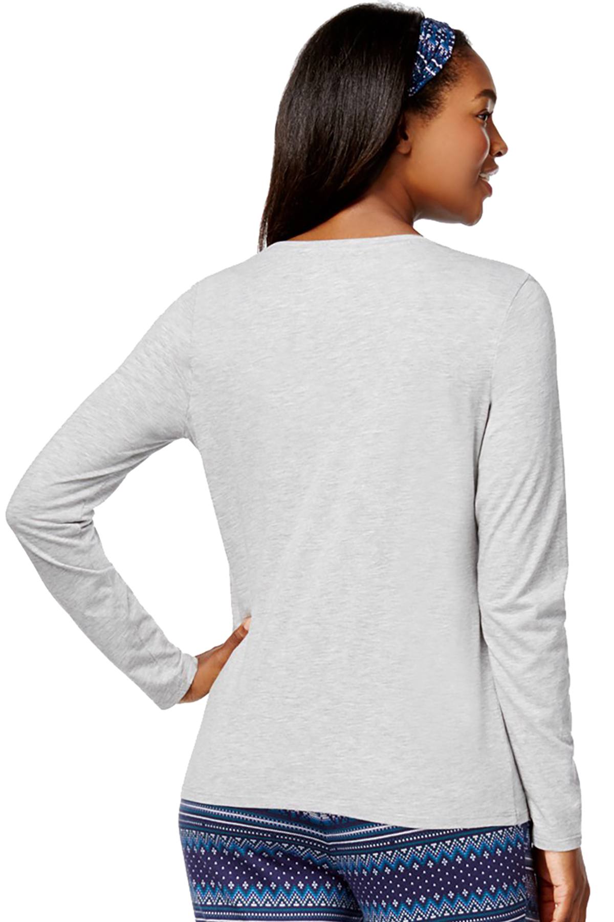 Nautica Heather-Grey V-Neck Cotton-Blend Long-Sleeve Lounge Tee