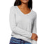 Nautica Heather-Grey V-Neck Cotton-Blend Long-Sleeve Lounge Tee