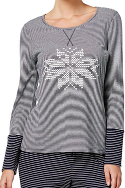 Nautica Navy Stripe/Snowflake Reversible Lounge Top thumbnail 1