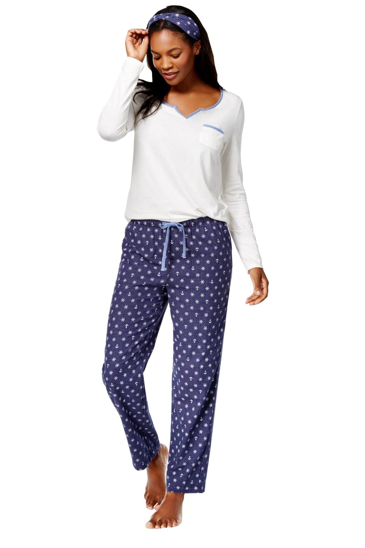 Nautica Navy/White Anchor/Snowflake-Print 3-Piece Sleepwear Set