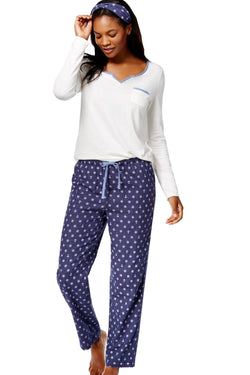 Nautica Navy/White Anchor/Snowflake-Print 3-Piece Sleepwear Set thumbnail 2