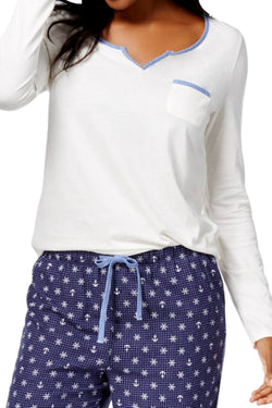 Nautica Navy/White Anchor/Snowflake-Print 3-Piece Sleepwear Set thumbnail 3