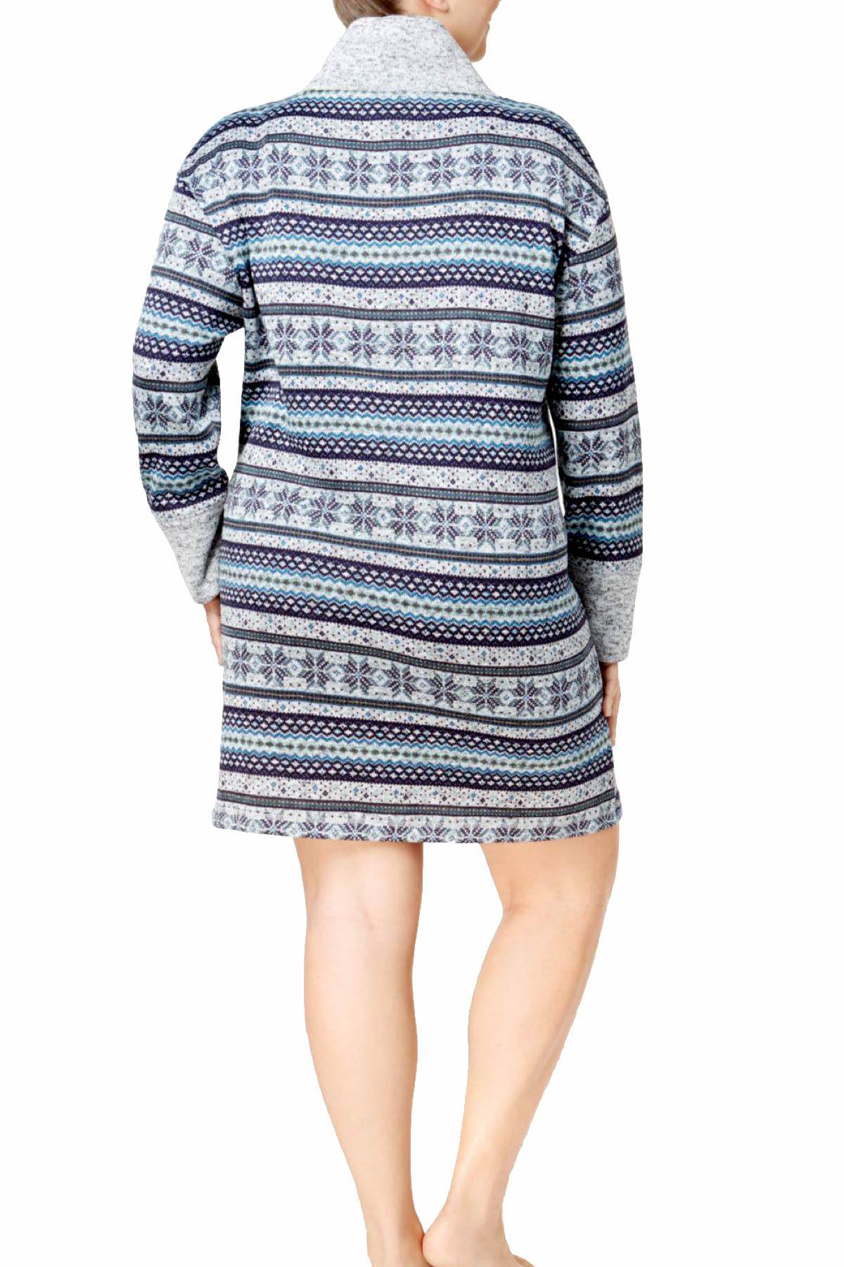 Nautica PLUS Navy-Print Turtleneck Sweater-Knit Sleep Dress