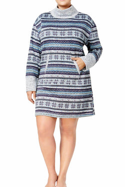 Nautica PLUS Navy-Print Turtleneck Sweater-Knit Sleep Dress thumbnail 1