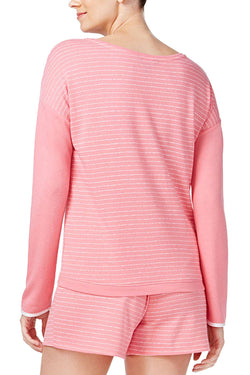 Nautica Pink-Stripe French-Terry Lounge Top thumbnail 2