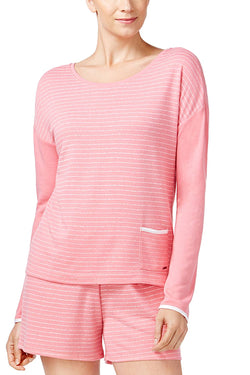 Nautica Pink-Stripe French-Terry Lounge Top thumbnail 1