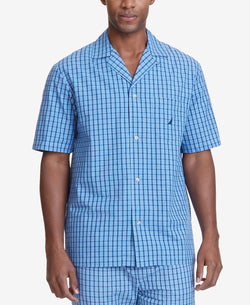 Nautica Plaid Cotton Pajama Shirt French Blue thumbnail 1