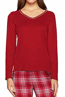 Nautica Red Cotton-Blend V-Neck Lounge Top thumbnail 1