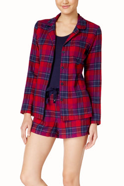Nautica Red/Navy Plaid Button-Front Shirt, Tank-Top & Sleep Short 3-Piece Set thumbnail 1