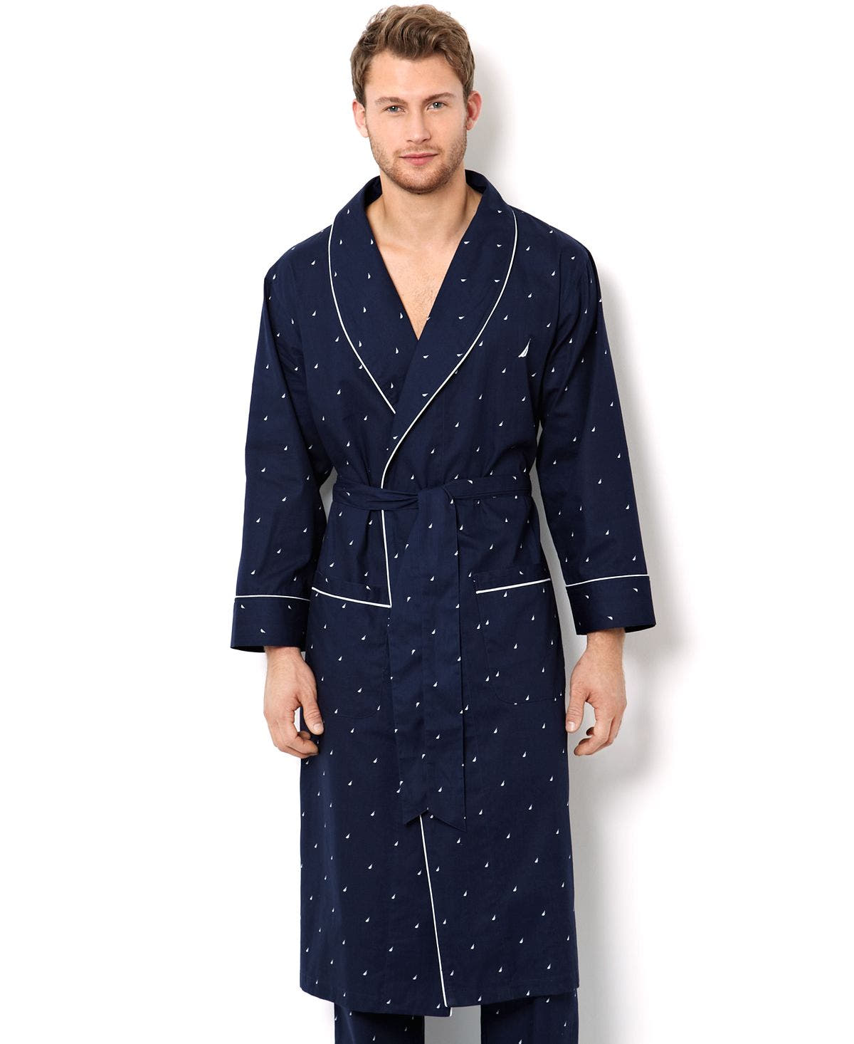 Nautica Signature Light Weight J-class Logo Woven Robe Maritime Navy