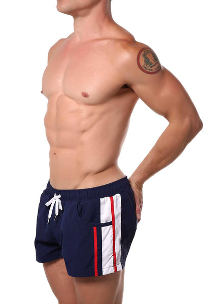 Navy Striped Runner Short