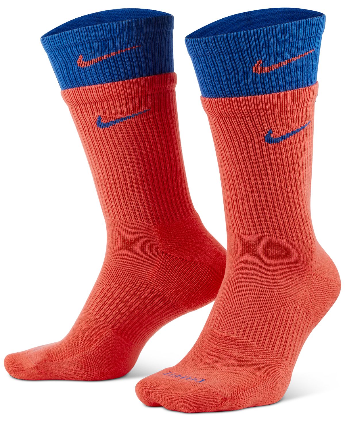 Nike Layered-look Colorblocked Cushioned Crew Socks Coral/Blue